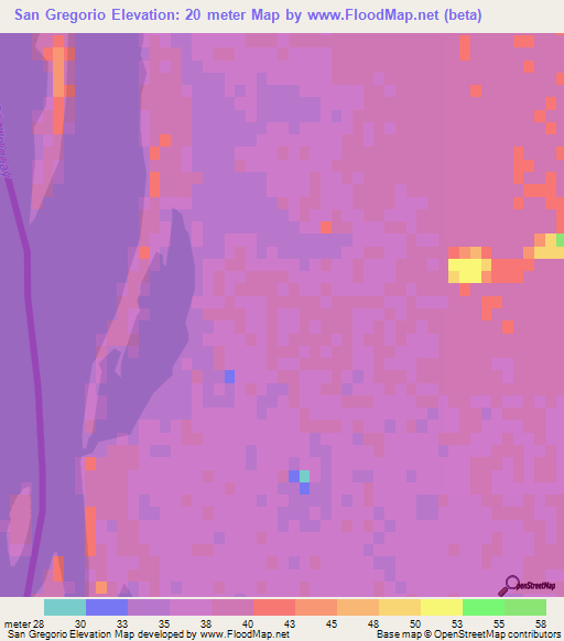 San Gregorio,Uruguay Elevation Map
