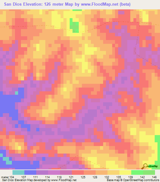 San Dios,Uruguay Elevation Map