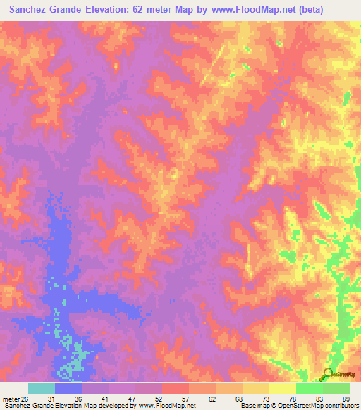 Sanchez Grande,Uruguay Elevation Map