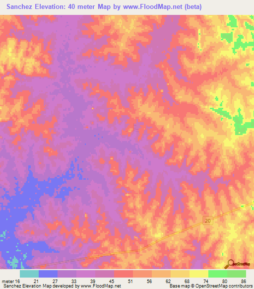 Sanchez,Uruguay Elevation Map