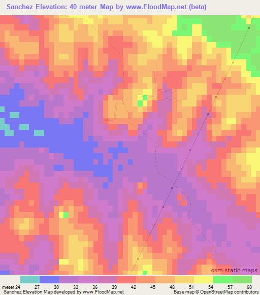 Sanchez,Uruguay Elevation Map