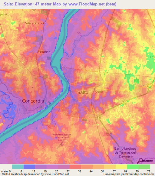Salto,Uruguay Elevation Map
