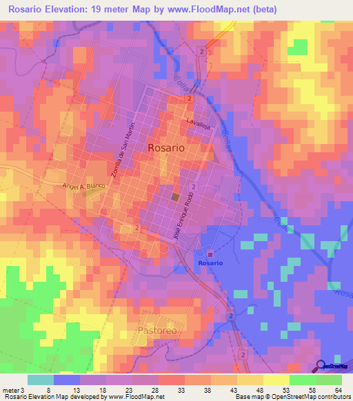 Rosario,Uruguay Elevation Map