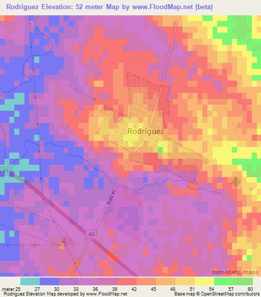Rodriguez,Uruguay Elevation Map