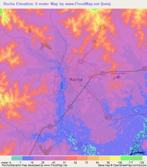 Rocha,Uruguay Elevation Map