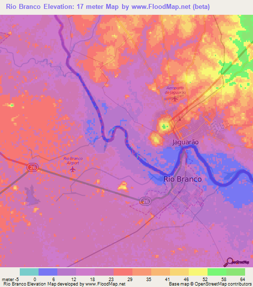 Rio Branco,Uruguay Elevation Map
