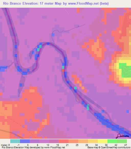 Rio Branco,Uruguay Elevation Map