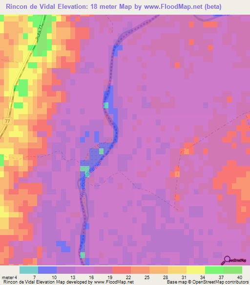 Rincon de Vidal,Uruguay Elevation Map