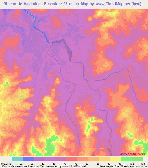 Rincon de Valentines,Uruguay Elevation Map