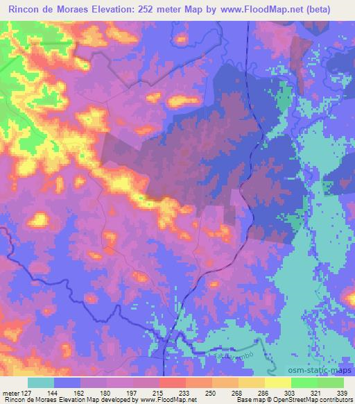Rincon de Moraes,Uruguay Elevation Map