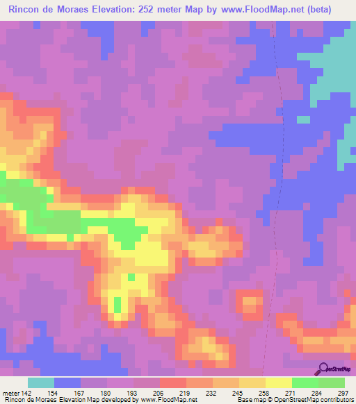 Rincon de Moraes,Uruguay Elevation Map