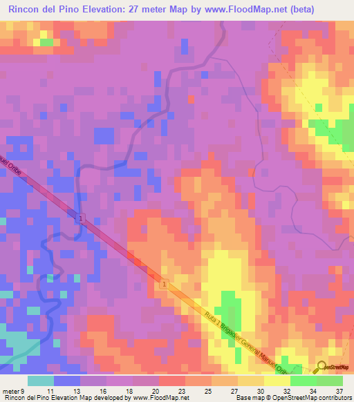 Rincon del Pino,Uruguay Elevation Map