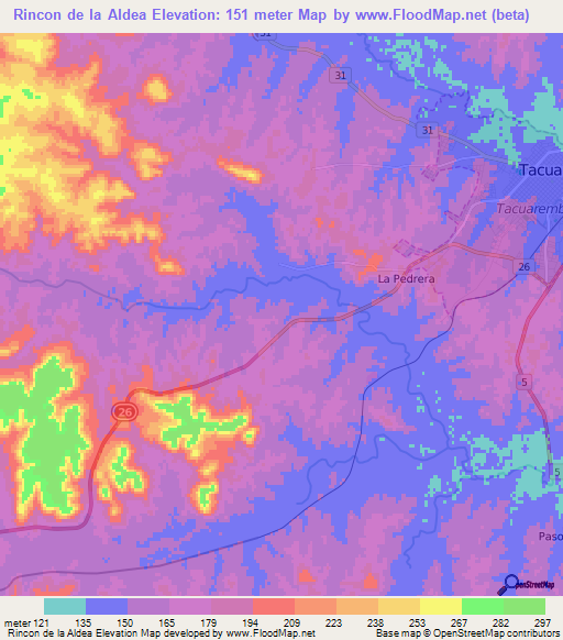 Rincon de la Aldea,Uruguay Elevation Map