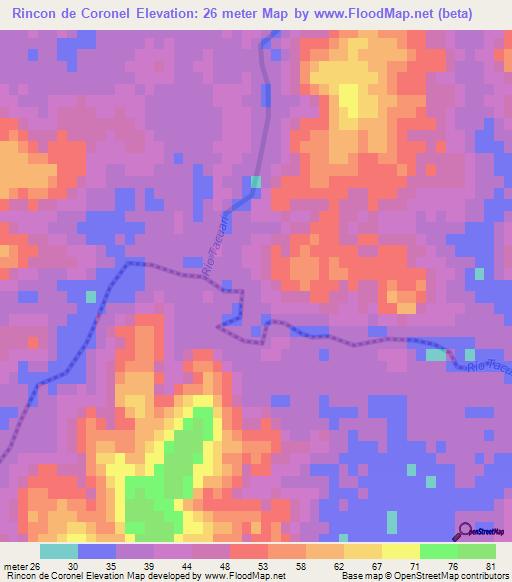 Rincon de Coronel,Uruguay Elevation Map