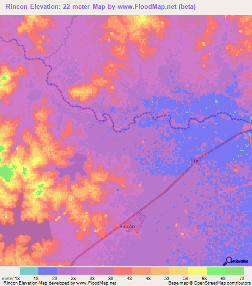 Rincon,Uruguay Elevation Map