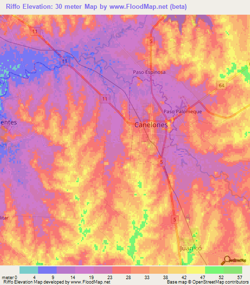 Riffo,Uruguay Elevation Map