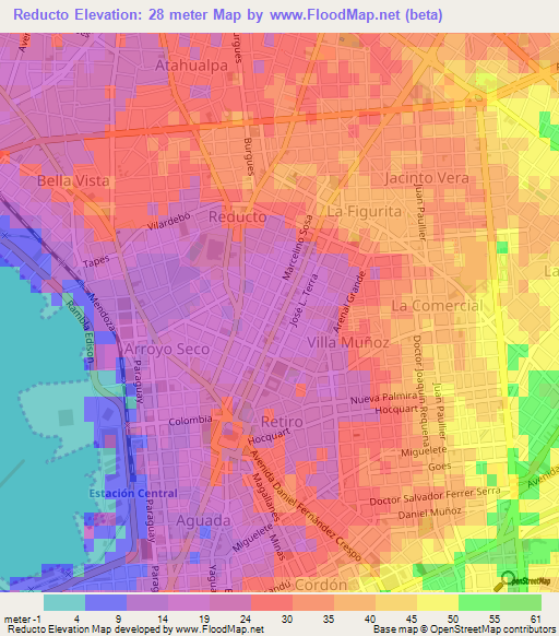 Reducto,Uruguay Elevation Map