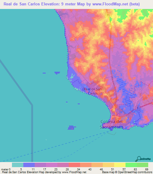 Real de San Carlos,Uruguay Elevation Map