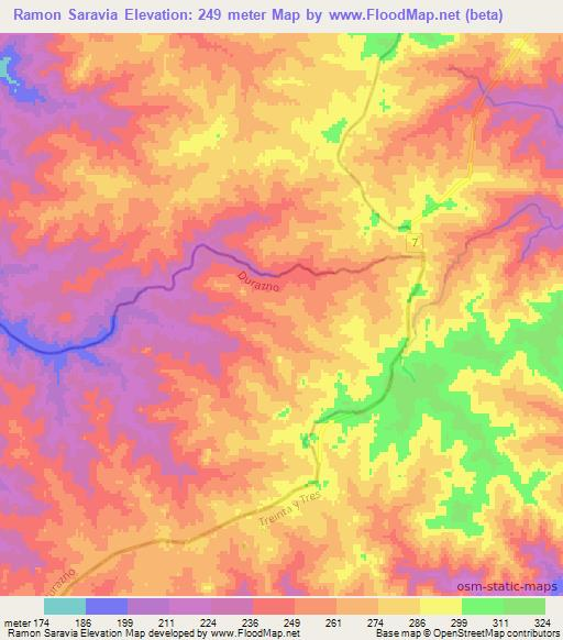 Ramon Saravia,Uruguay Elevation Map