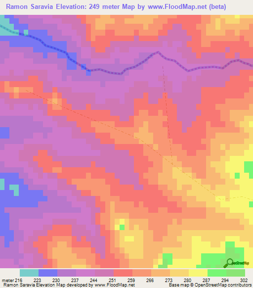 Ramon Saravia,Uruguay Elevation Map