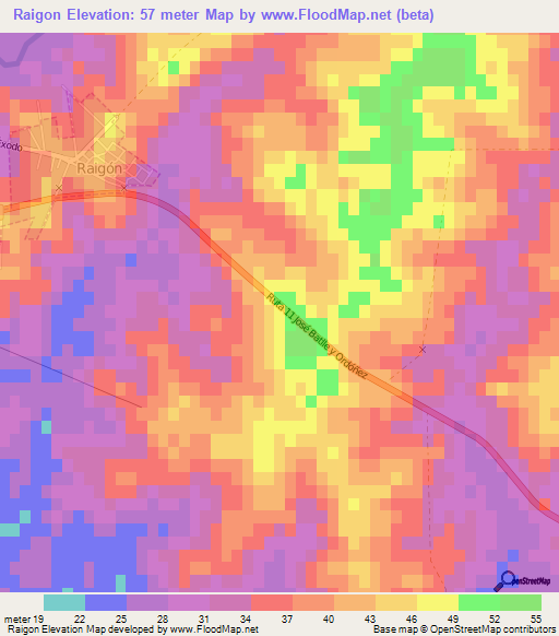 Raigon,Uruguay Elevation Map