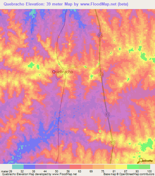Quebracho,Uruguay Elevation Map