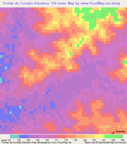 Puntas de Corrales,Uruguay Elevation Map