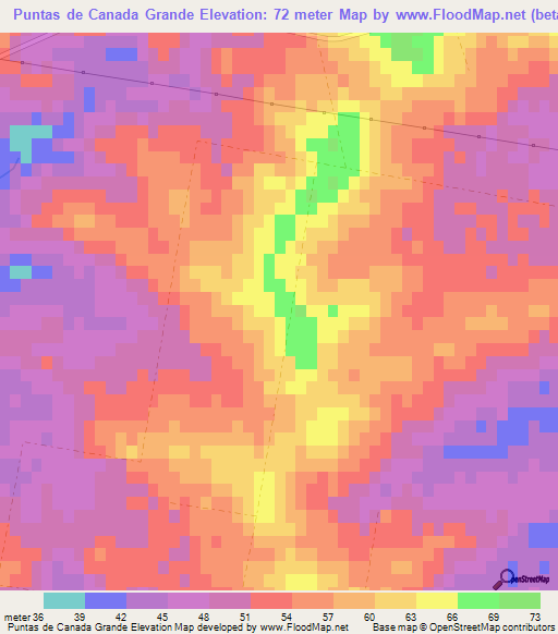 Puntas de Canada Grande,Uruguay Elevation Map