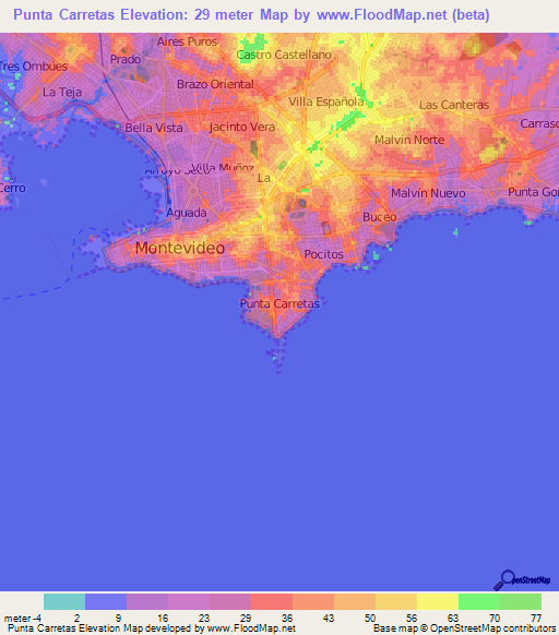 Punta Carretas,Uruguay Elevation Map
