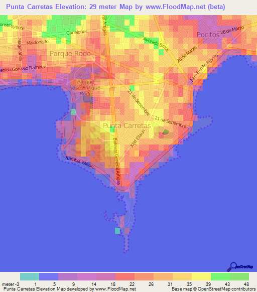 Punta Carretas,Uruguay Elevation Map
