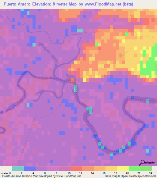 Puerto Amaro,Uruguay Elevation Map