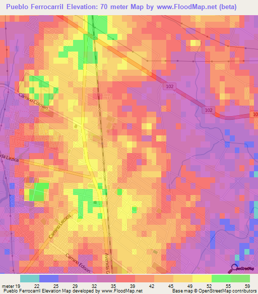 Pueblo Ferrocarril,Uruguay Elevation Map