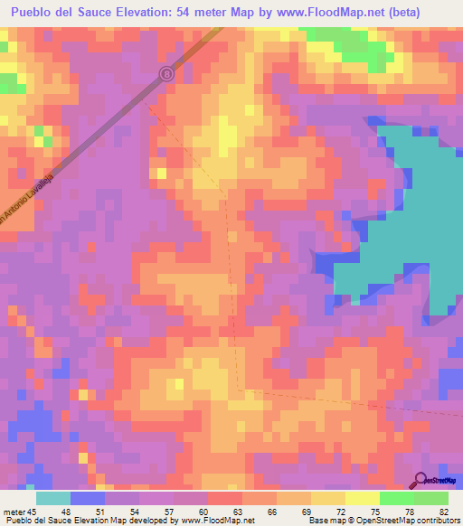 Pueblo del Sauce,Uruguay Elevation Map