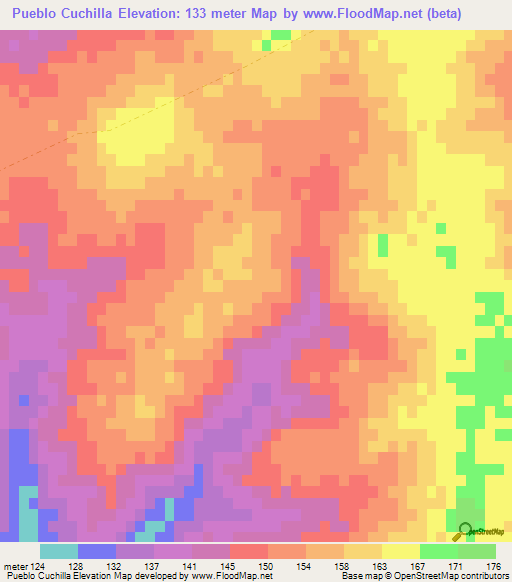 Pueblo Cuchilla,Uruguay Elevation Map