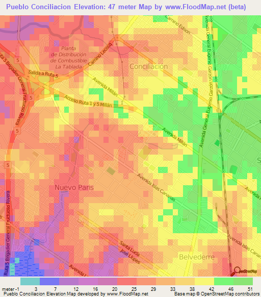 Pueblo Conciliacion,Uruguay Elevation Map