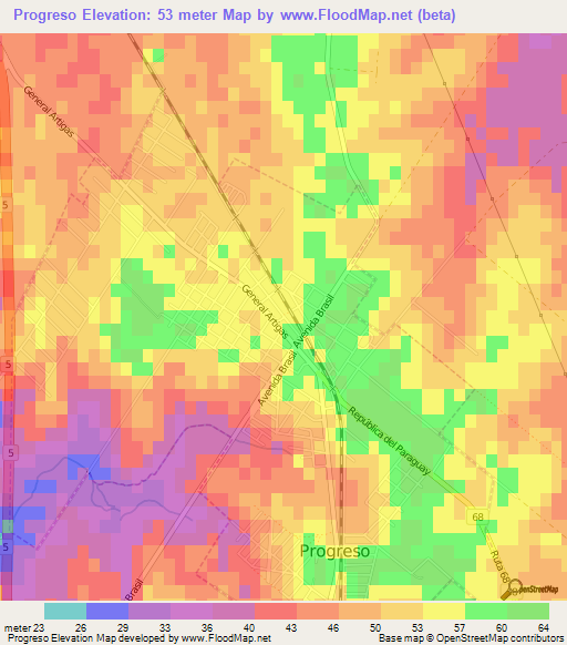 Progreso,Uruguay Elevation Map