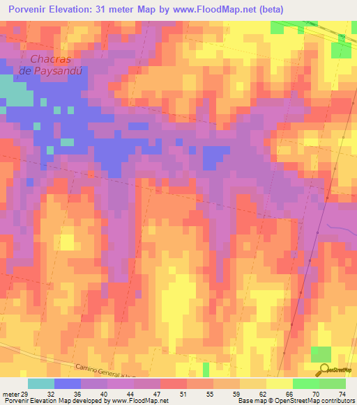 Porvenir,Uruguay Elevation Map