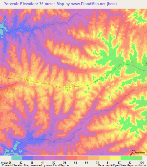 Porvenir,Uruguay Elevation Map