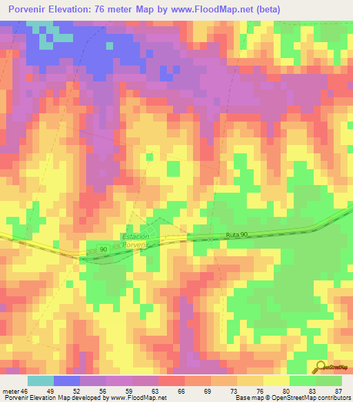 Porvenir,Uruguay Elevation Map