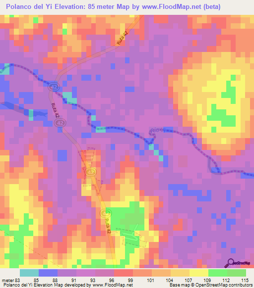 Polanco del Yi,Uruguay Elevation Map