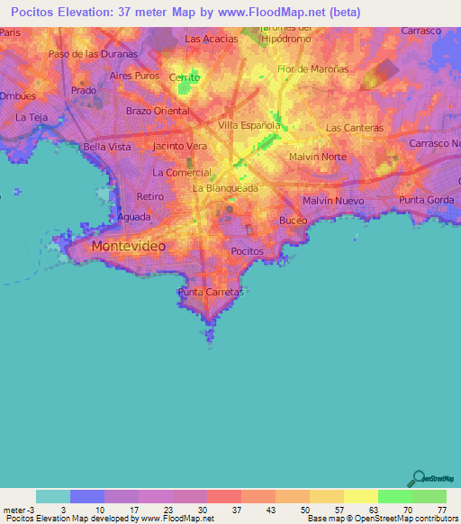 Pocitos,Uruguay Elevation Map
