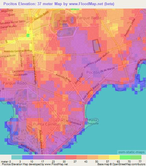 Pocitos,Uruguay Elevation Map