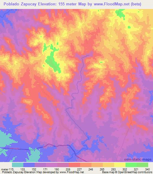 Poblado Zapucay,Uruguay Elevation Map
