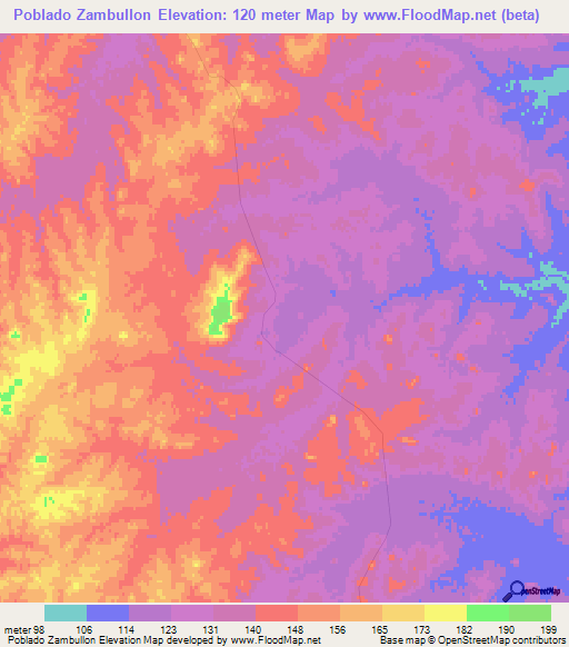 Poblado Zambullon,Uruguay Elevation Map