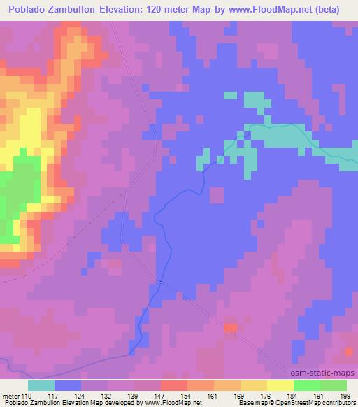 Poblado Zambullon,Uruguay Elevation Map