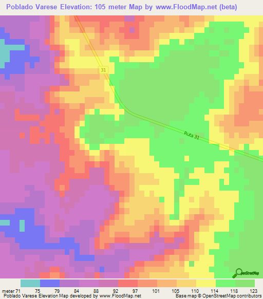 Poblado Varese,Uruguay Elevation Map