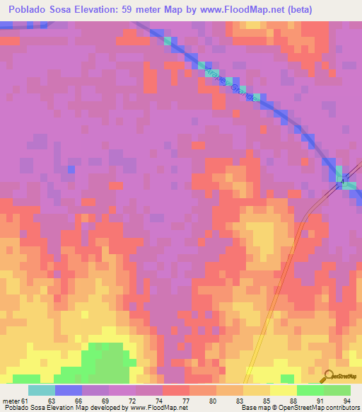 Poblado Sosa,Uruguay Elevation Map