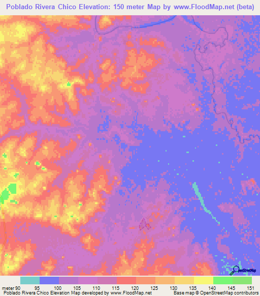 Poblado Rivera Chico,Uruguay Elevation Map