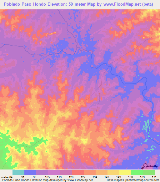 Poblado Paso Hondo,Uruguay Elevation Map