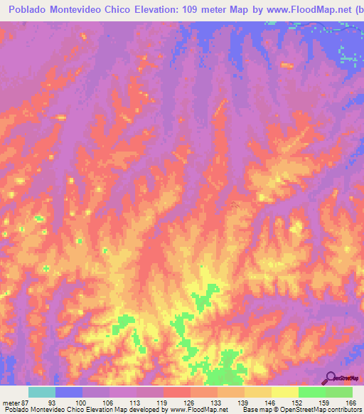 Poblado Montevideo Chico,Uruguay Elevation Map